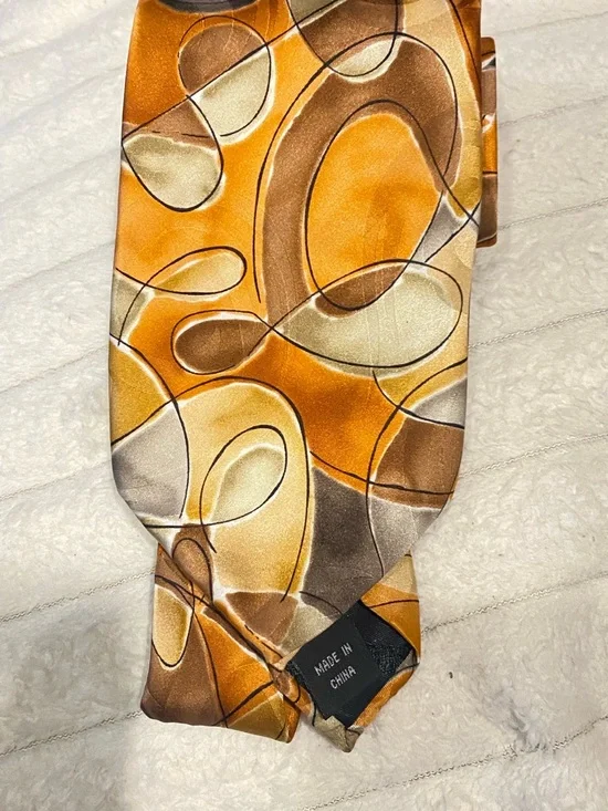 J. Garcia 100% Silk Brown Orange Abstract Men's Tie Courtyard Collection - Picture 3 of 6